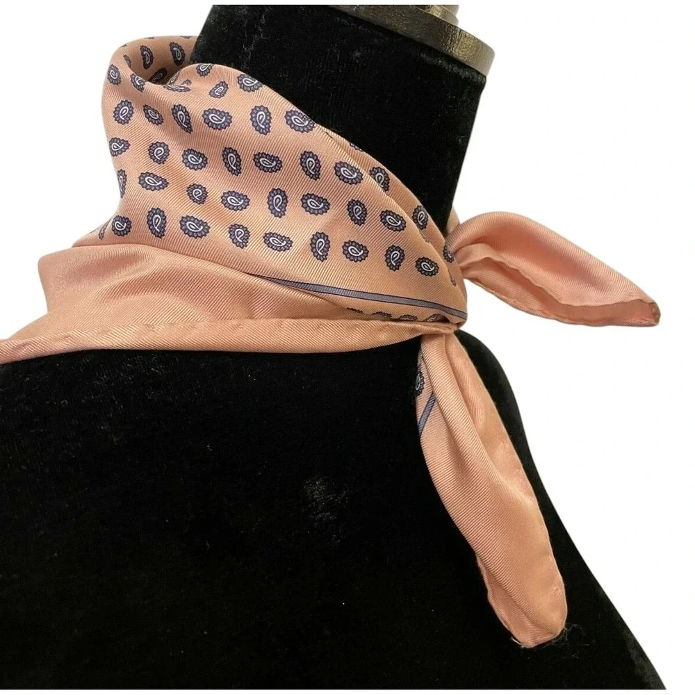 Robert Talbott Womens‎ Square Finest Silk Scarf Hand Printed Pink Paisley Italy